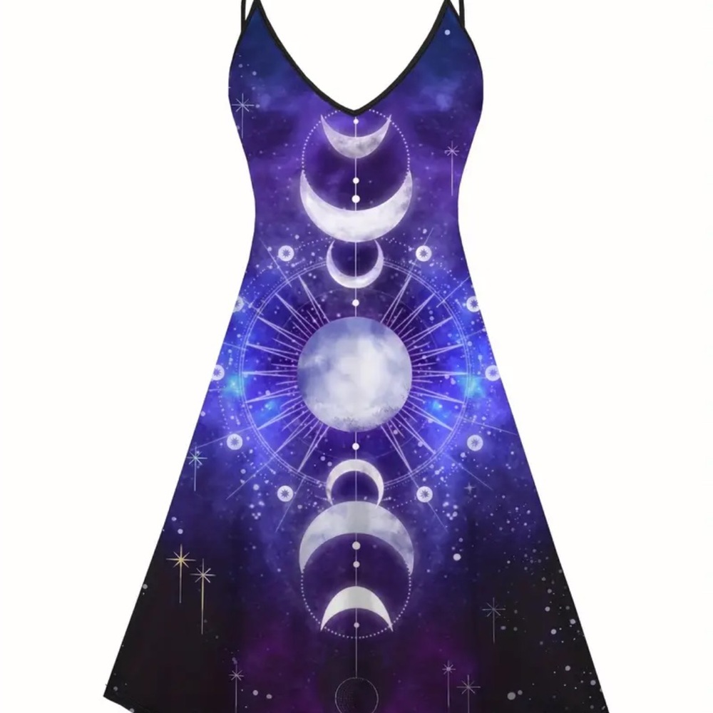 Cosmic Purple and Blue Mini Sundress with V-Neck
